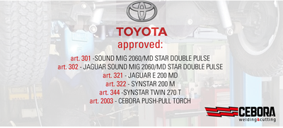 Toyota USA has approved 5 Cebora power sources